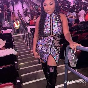 Holographic Geometric skirt set with Black Accents